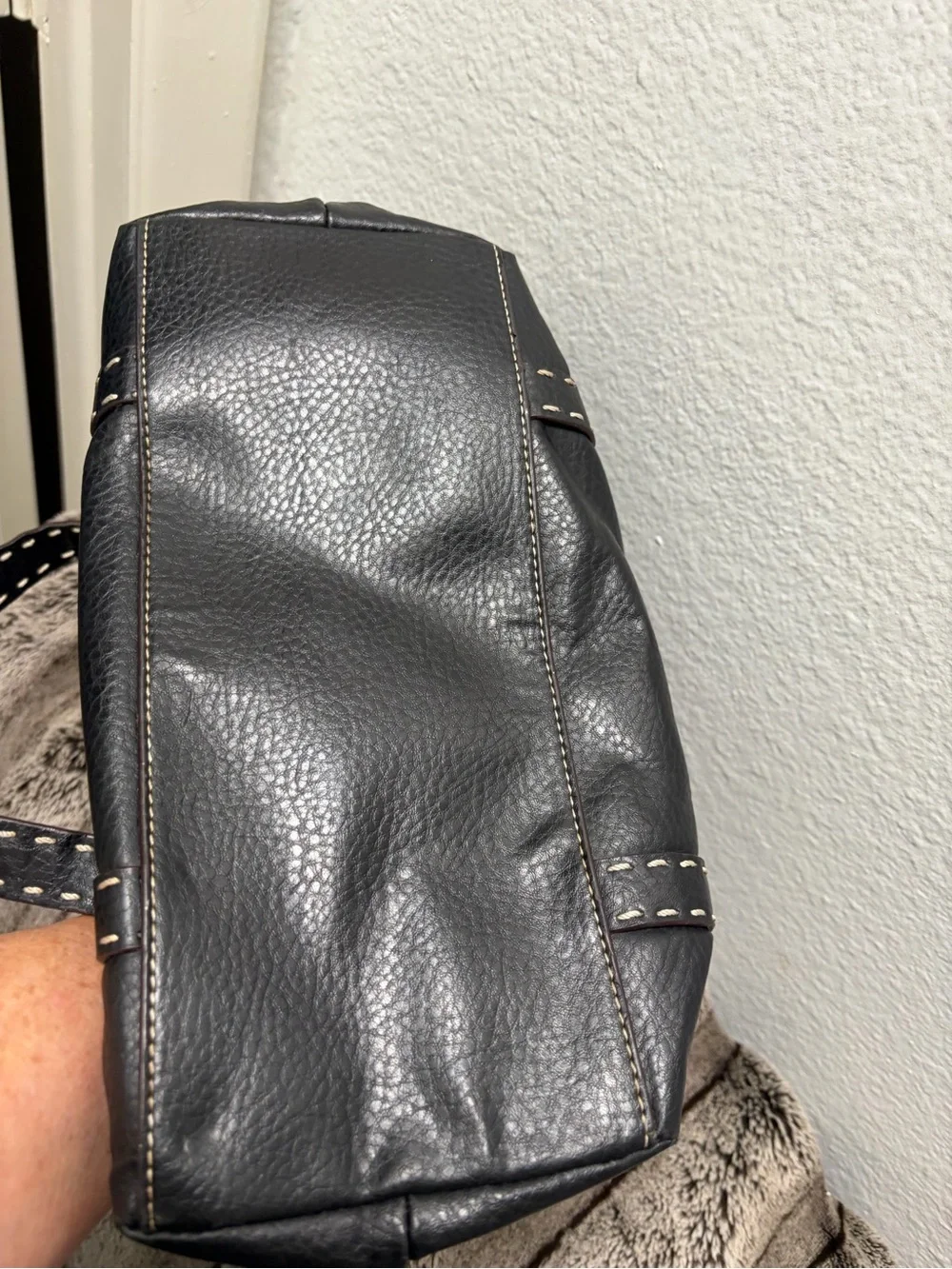 Relic Y2K  Black Pebbled Leather Satchel with Contrast Stitching